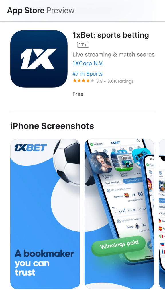1xbet mobile app for IOS